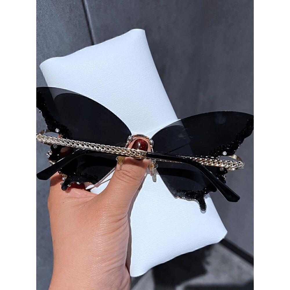 🦋✨ Rhinestone Diamond Butterfly Rimless Y2K Shades Sunglasses NEW - Picture 15 of 15